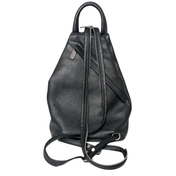 Valentina Italia Carrano Sling Backpack Black Pebbled Leather Duel Handle Bag main image 8